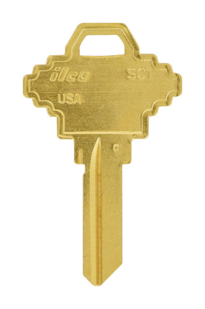 Pair of Emery Jensen SC1S Keyblank Schlage S specialty keys in a pack of 10, showing the blank metal key cuts.