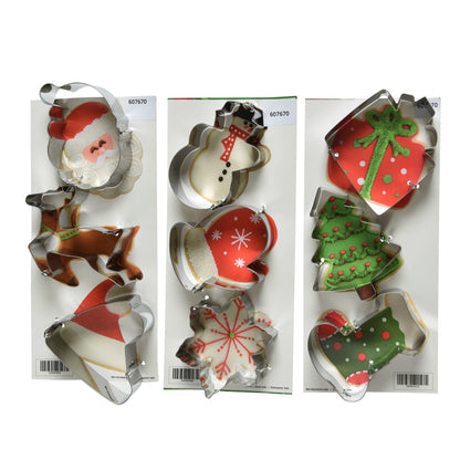 Emery Jensen CMAS Cookie Cutter set for tabletop decor, includes three stainless steel cookie cutters with decorative shapes.