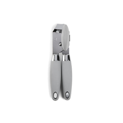 Emery Jensen gray can opener with a sturdy handle and smooth cutting wheel, designed for easy opening of canned goods.