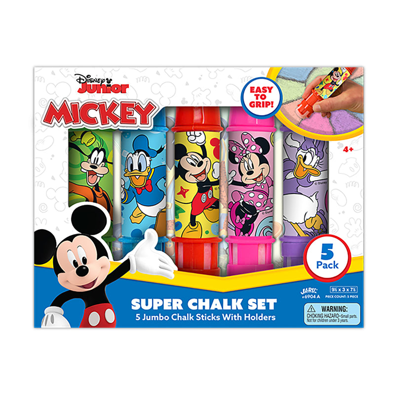 Set of six Emery Jensen sidewalk chalk sticks with storage holder, ideal for children's outdoor drawing and creative play.