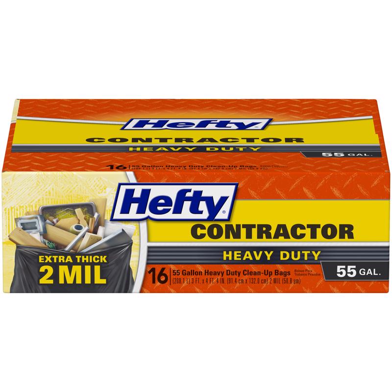 Emery Jensen contractor bags, 55-gallon capacity, industrial commercial trash bags, pack of four, durable heavy-duty plastic.
