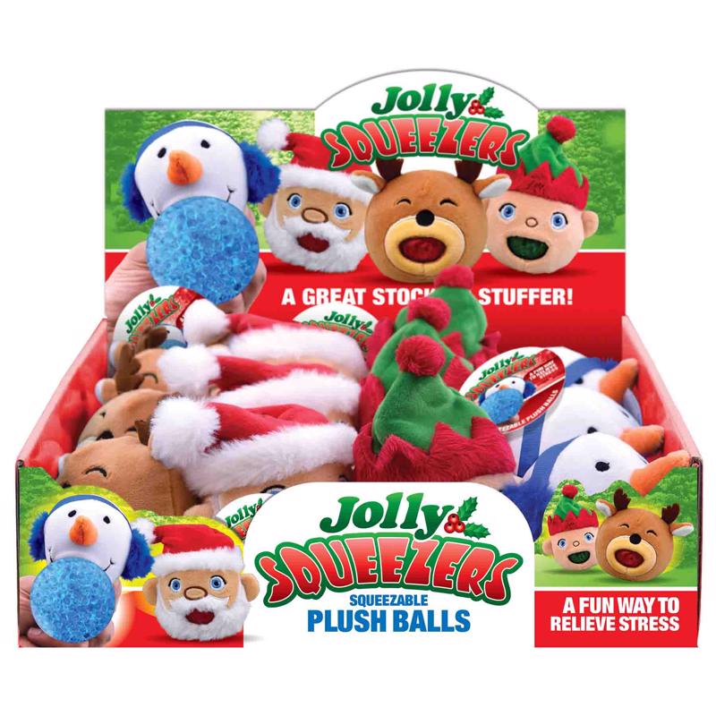 Emery Jensen Jolly Plush Squeeze Toy pack of 12, colorful impulse novelty plush toys for kids and stress relief.