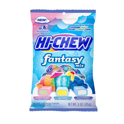 Pack of six Emery Jensen chewy candy sticks in raspberry and citrus flavors, non-chocolate sweets in colorful packaging.
