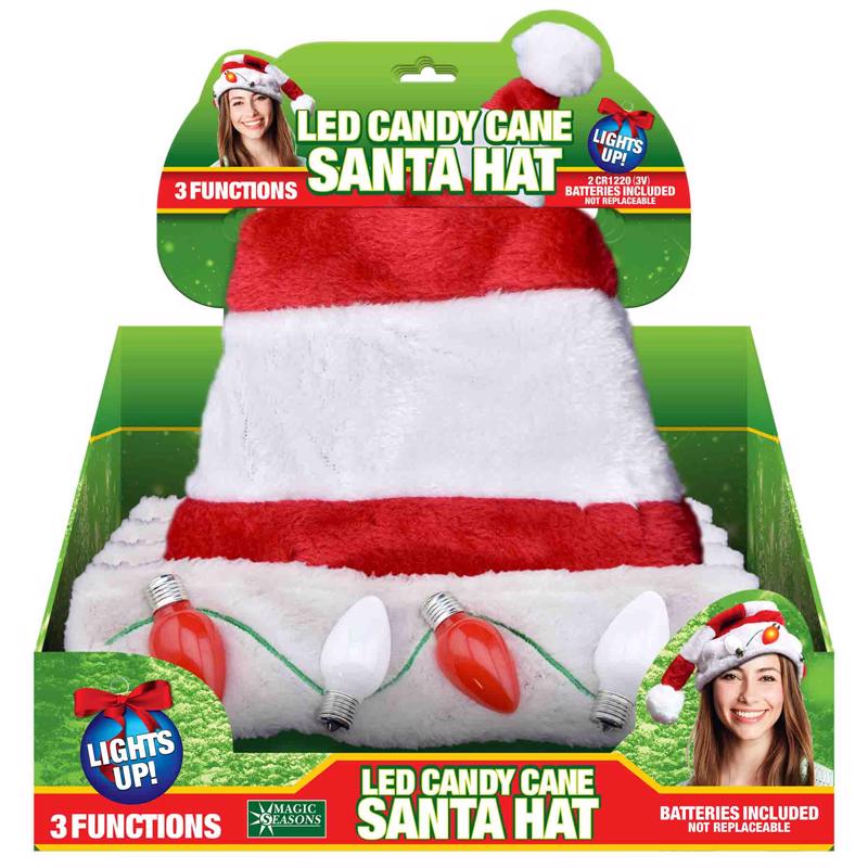 LED HAT CNDY SNTA Rd/wht - Pack of 12