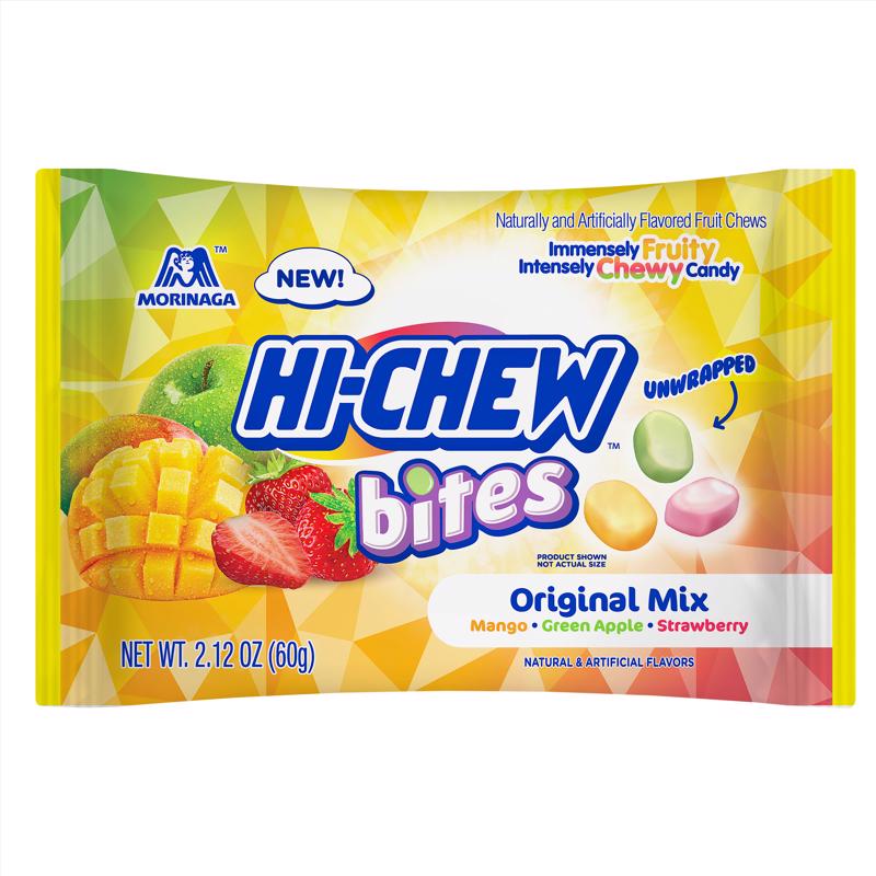 Emery Jensen HICHEW BITE ORIGINAL MIX candy pack of 12, colorful non-chocolate chewy candies in assorted flavors.