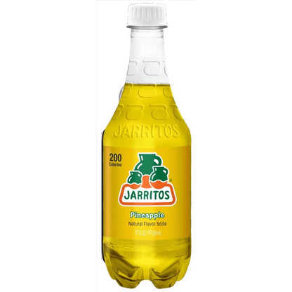 Emery Jensen Pineapple Soda 17.7oz bottle, pack of 24, carbonated pineapple-flavored pop in clear plastic bottles.