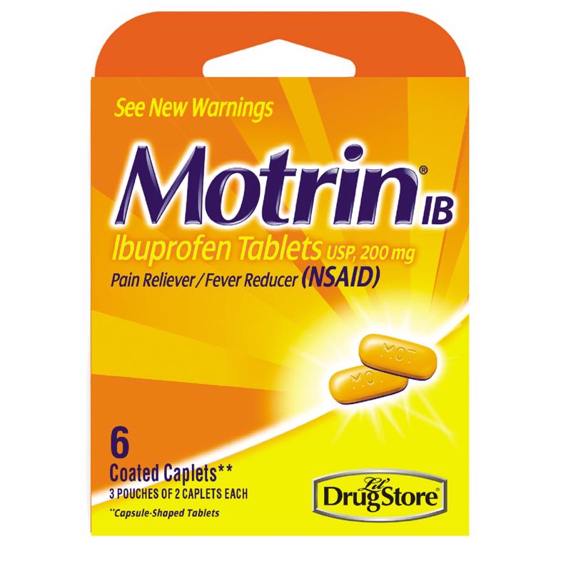 Emery Jensen MOTRIN IB 6-pack impulse/novelty packaging, featuring six boxes of pain relief medication with branding and product details