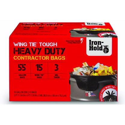 Emery Jensen contractor bags, 55-gallon capacity, industrial commercial trash bags, pack of four for heavy-duty waste disposal.