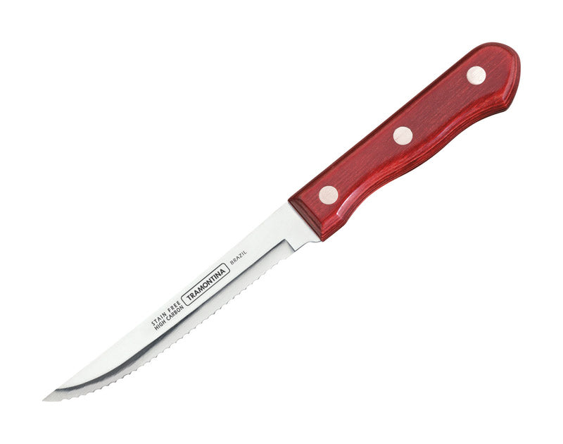 Emery Jensen 5-inch steak knife with wave edge and wood handle, open stock pack of 36 for dine-in or catering use.