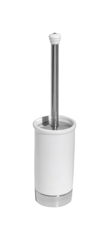 Emery Jensen York ceramic toilet brush and bowl set, pack of 2 with white ceramic and chrome finish for bathroom cleaning.