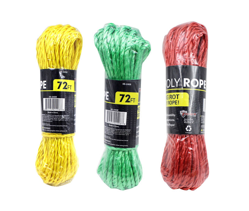 ROPE POLY .25"X72' ASST - Pack of 36