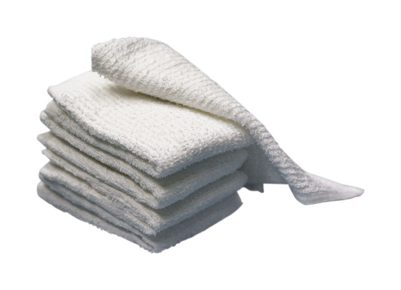 Set of three Emery Jensen bar mop cloths in white, kitchen textile towels for cleaning and dish drying.