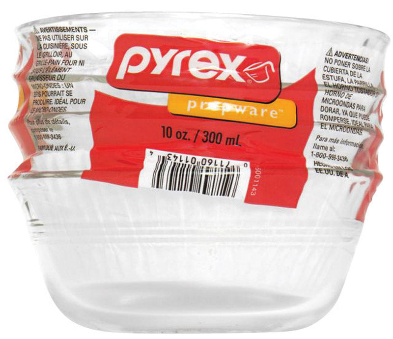 Set of six Emery Jensen glass ovenware custard cups, 10 oz Pyrex-style baking dishes for desserts and baking.