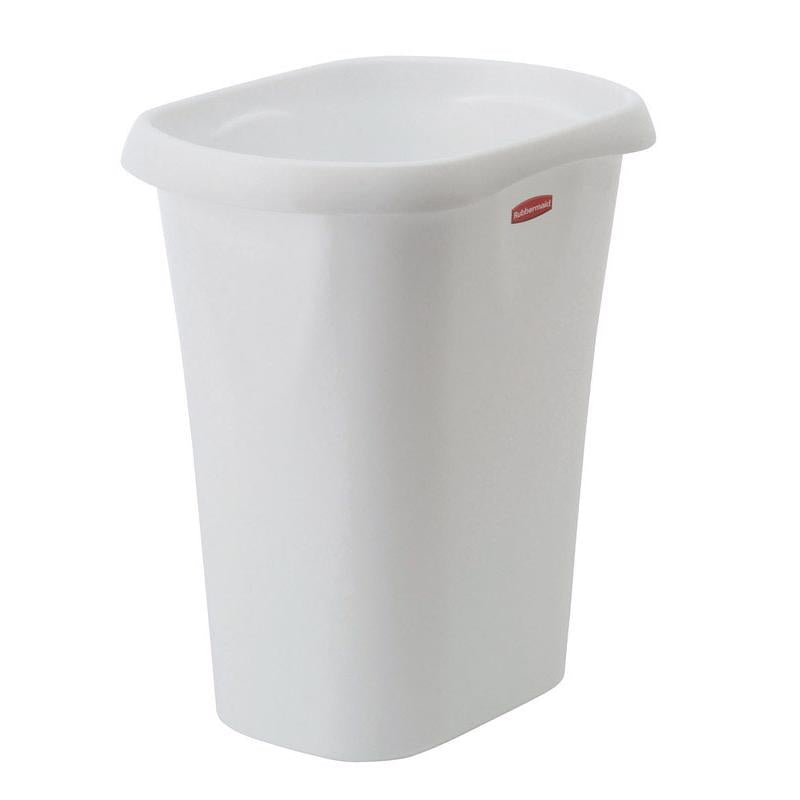 Set of eight Emery Jensen white home trash containers or wastebaskets, 3-gallon capacity, with a simple rectangular design.