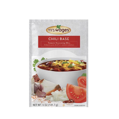 Mrs. Wages Chili Pectin Spice Mix in a 5oz packet, shown in a pack of 12, by Emery Jensen, with spice and mix packaging.