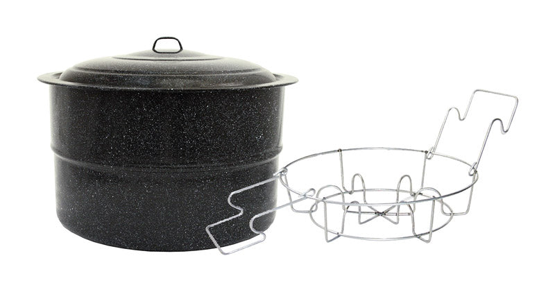Two black canning jar racks for 33-quart jars, made by Emery Jensen, designed for organizing and drying canning jars.