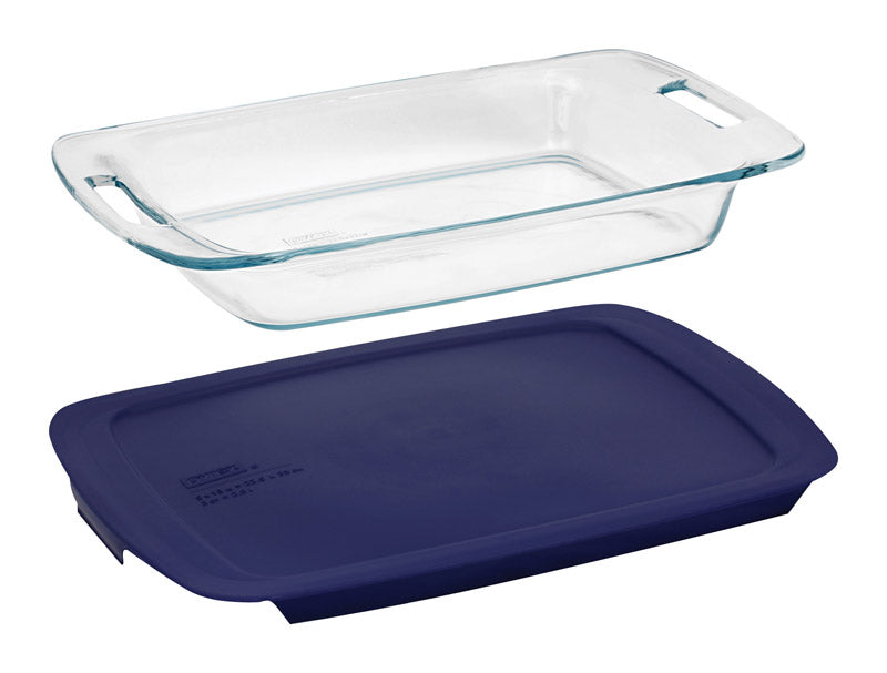 Two Emery Jensen PYREX glass ovenware dishes with lids, 3-quart capacity, suitable for baking and storage.