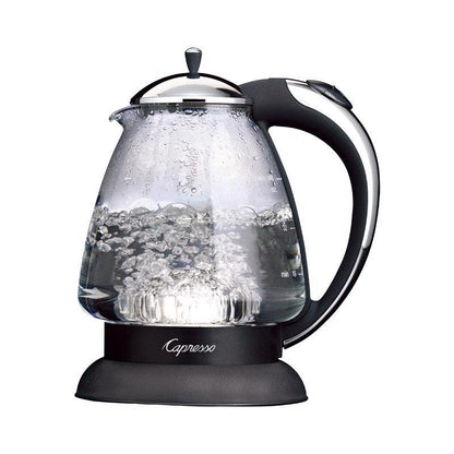 Two Emery Jensen electric tea kettles with 48oz capacity, stainless steel design, and easy-pour spouts.