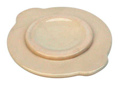 Pair of Emery Jensen stoneware canning crocks with lids, 1-gallon capacity, durable ceramic jars for food storage and preservation.