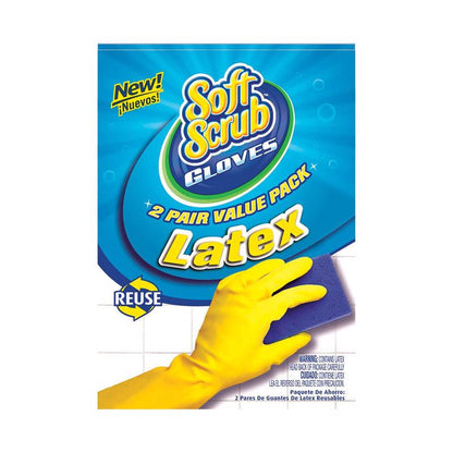 Yellow Emery Jensen CLN GLOVE LTX XL cleaning gloves, pack of 6, durable latex gloves for household cleaning tasks.