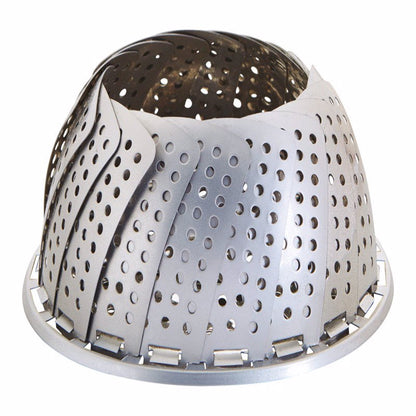 Pair of Emery Jensen stainless steel steamer baskets for steaming vegetables and foods, kitchen specialty gadgets.