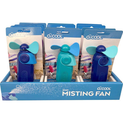 Pack of 12 Emery Jensen misting carabiner fans, clip-on personal fans with misting feature, compact and portable for outdoor use.