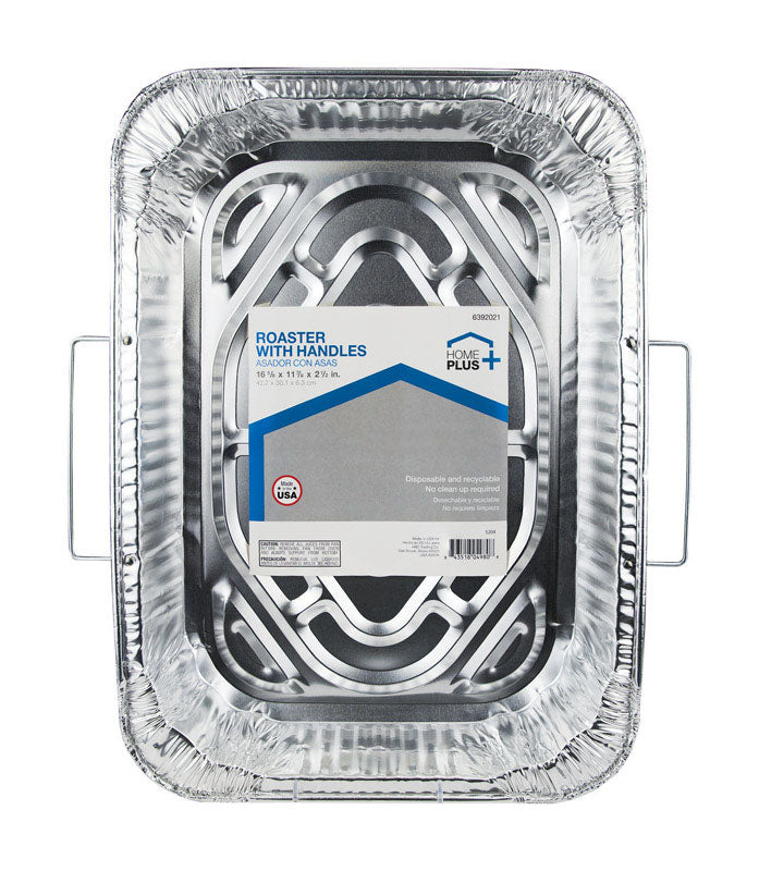 Emery Jensen foil bakeware roaster with handle, 16-5/8 inches long, shown in a pack of 12 for convenient cooking and baking.