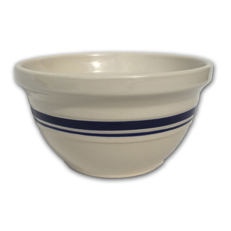 Set of four 12-inch Emery Jensen Dominion mixing bowls, stainless steel with smooth wide rims for kitchen use.