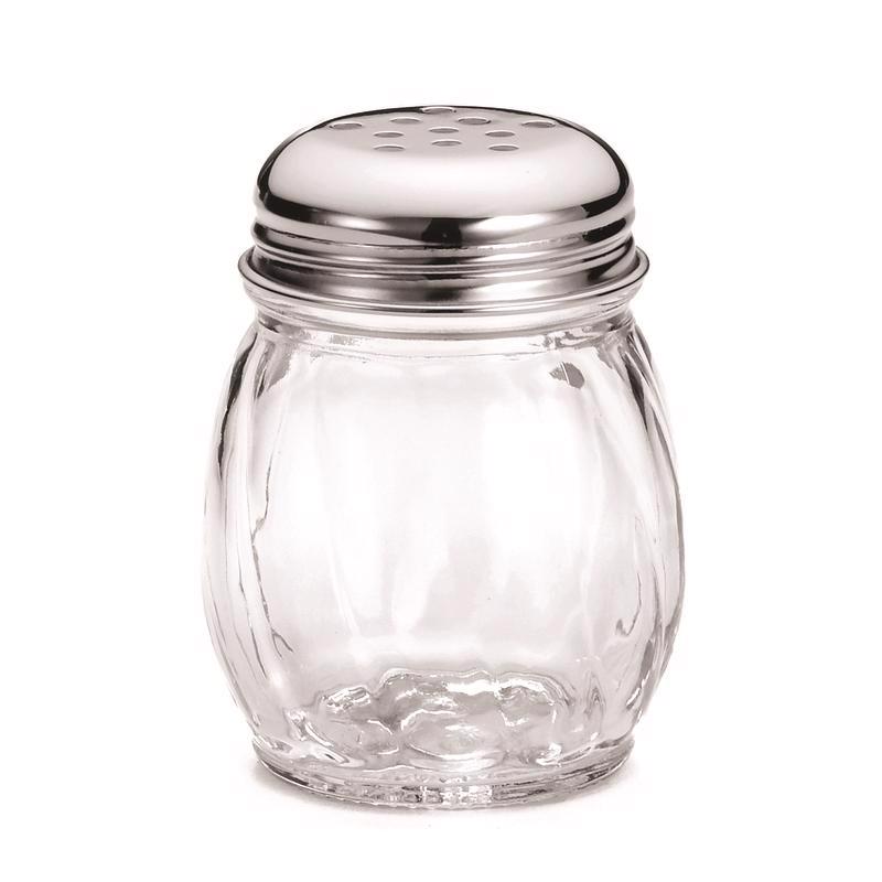 Emery Jensen 6oz cheese and spice shaker set, 12-pack of specialty gadgets with stainless steel lids and clear containers.