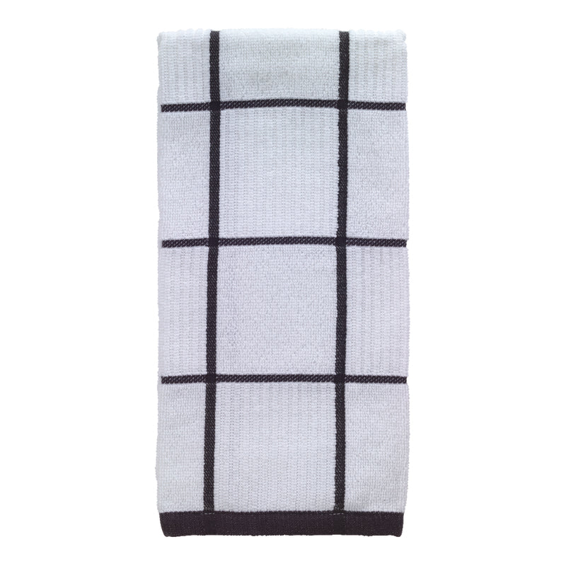 Set of six Emery Jensen kitchen towels with a classic check pattern, ideal for kitchen use and cleaning.