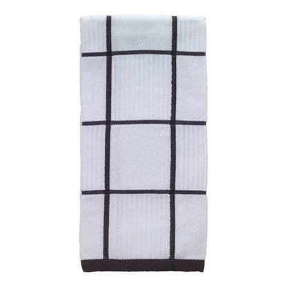 Set of six Emery Jensen kitchen towels with a classic check pattern, ideal for kitchen use and cleaning.
