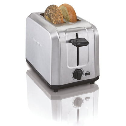Pair of Emery Jensen stainless steel 2-slot toasters with modern design, featuring wide slots and simple controls.