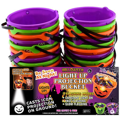 Set of 24 Emery Jensen HLWN PROJECTN BUCKETs for impulse and novelty use, shown in a pack with colorful plastic buckets.
