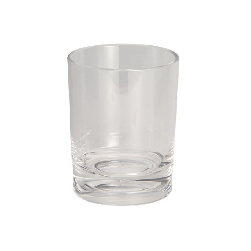 Set of six Emery Jensen BTHRM CUP clear acrylic bath accessories for holding toothbrushes and rinsing in the bathroom.