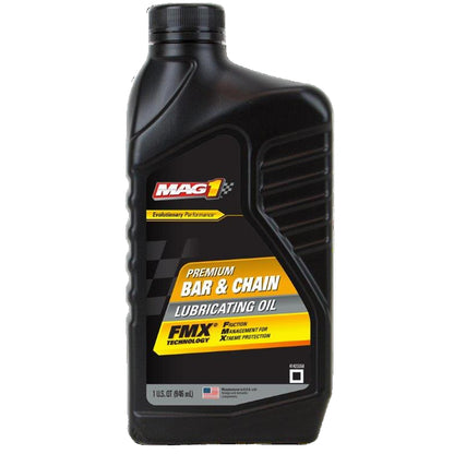 Emery Jensen chain saw oil in a 32oz bottle, shown in a pack of six, designed for lubrication of chains and bars.