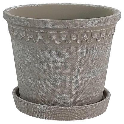 Emery Jensen PLNTR FRING BEIG CRMC 6-inch ceramic and porcelain plant pots, pack of six, beige color with decorative fringe design.