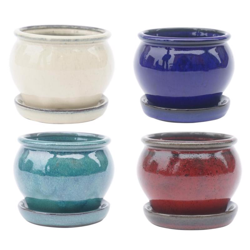 Set of 12 Emery Jensen PLNTR BLY CRMC MC 4-inch ceramic and porcelain plant pots, ideal for indoor gardening and decorative displays.
