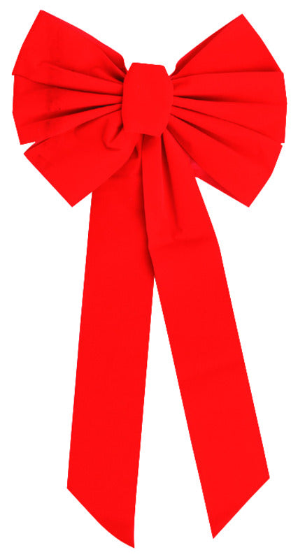 Velvet Christmas bow in red, 26-inch size, from Emery Jensen, shown in a pack of 12, perfect for holiday gift wrapping.