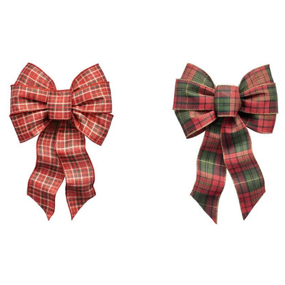 Set of 12 14-inch plaid wire bows by Emery Jensen, featuring colorful patterns perfect for gift wrapping or decorating.