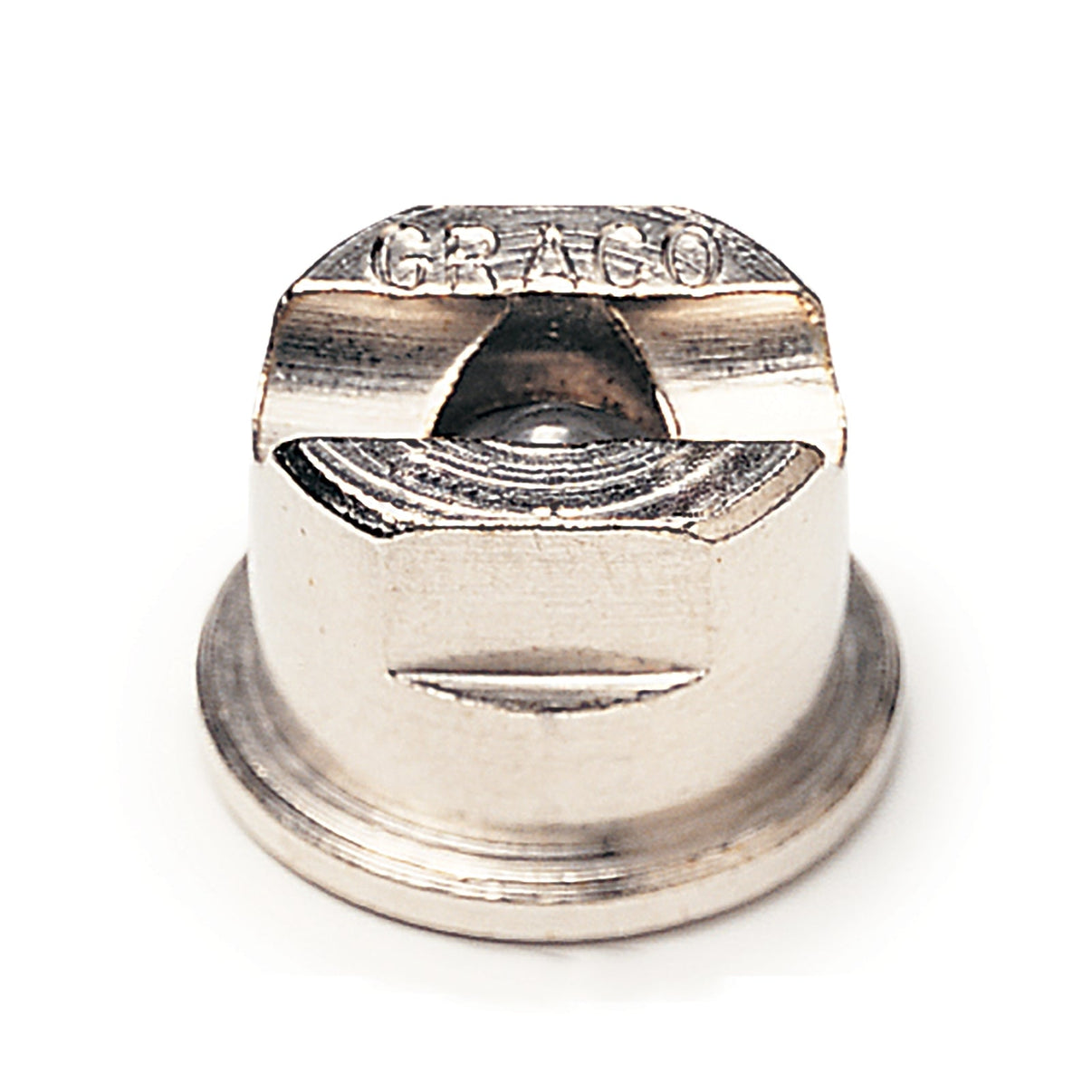 Graco Contractor flat spray tip for airless paint sprayers, shown with guard and applicator in a professional setting