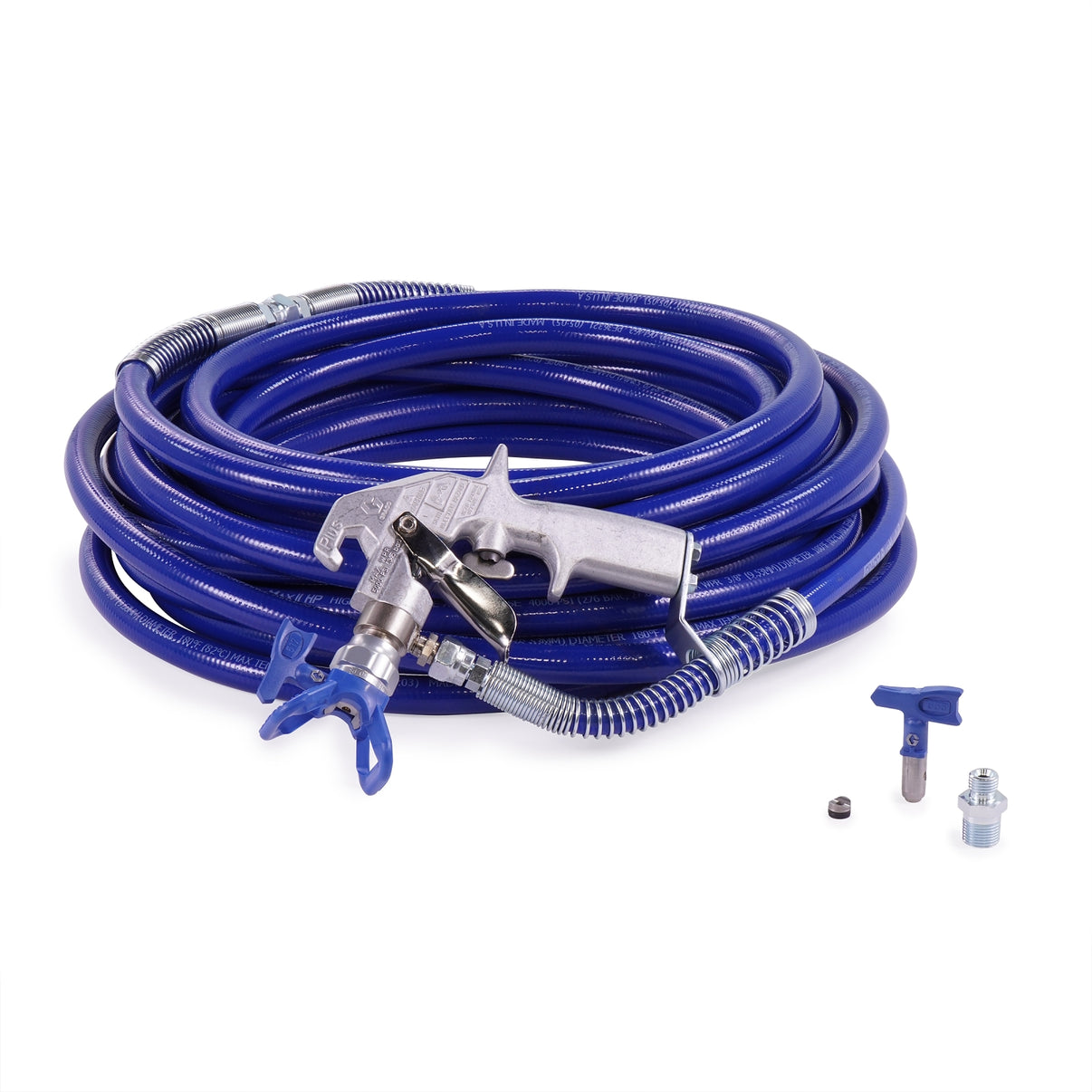 Graco Flex Plus Gun spray gun kit with accessories, shown with nozzle and hose for professional painting and coating applications