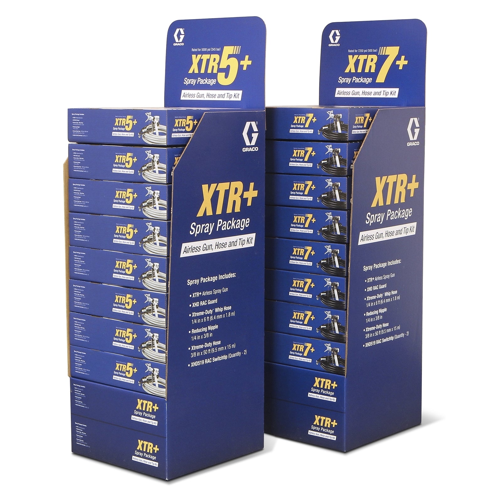 Graco XTR5+ spray gun kit with hose, 8-pack for painting projects, in bulk packaging, includes multiple spray guns.
