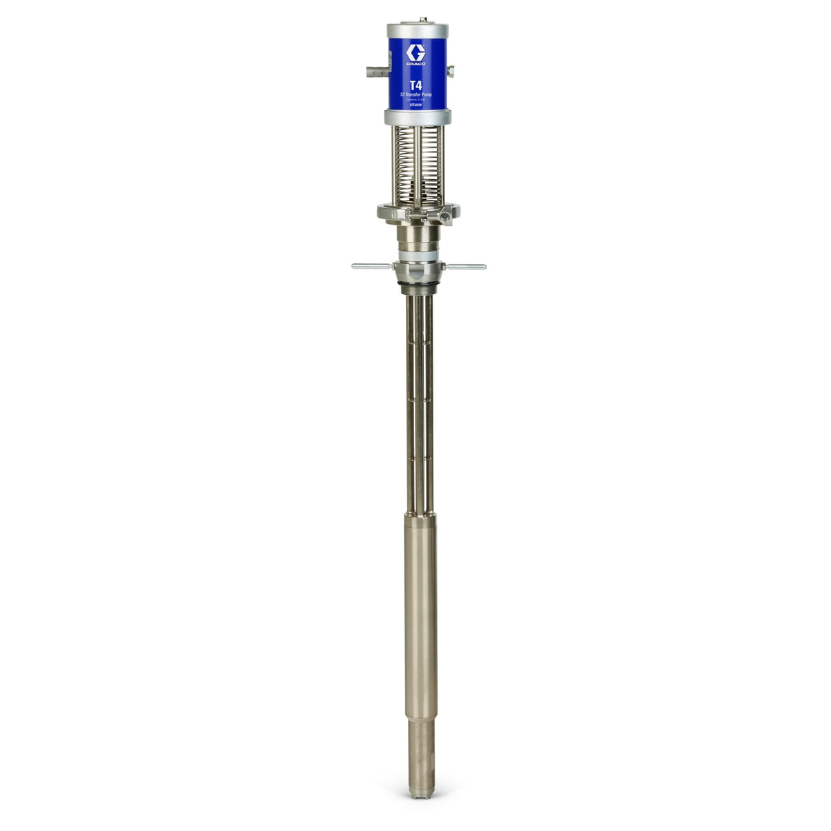 Graco T4 piston pump package for fluid transfer, featuring a compact pump with control system, designed for industrial use