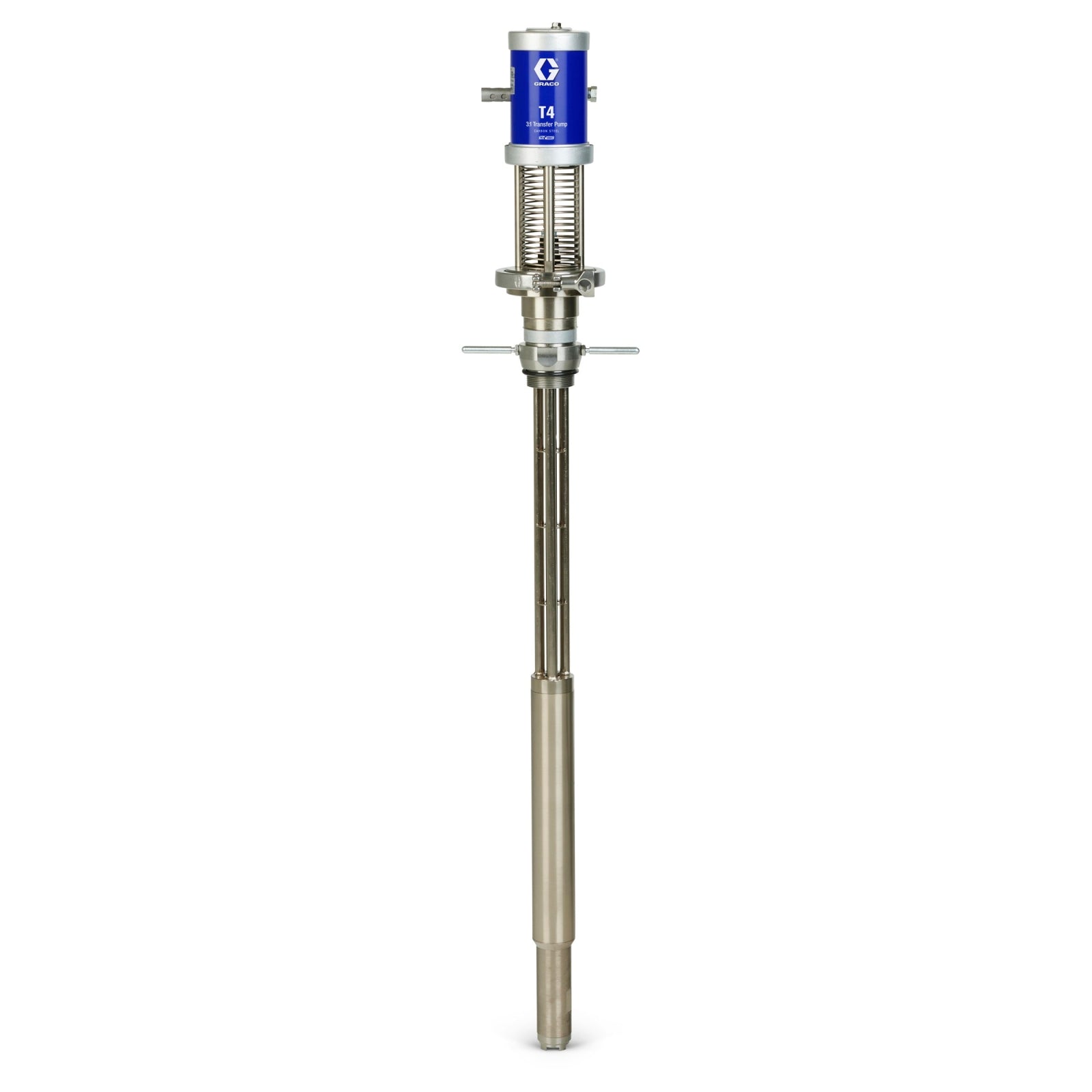 Graco T4 piston pump package for fluid transfer, featuring a compact pump with control system, designed for industrial use