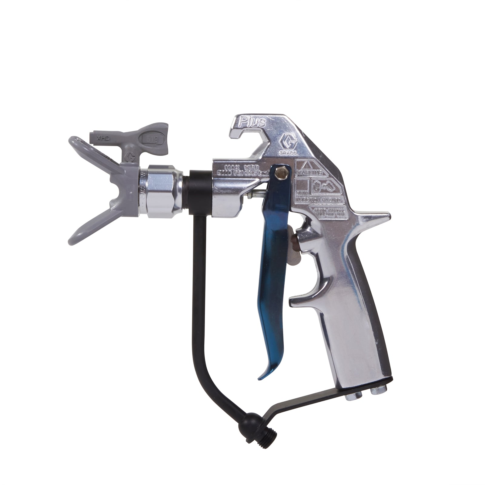 Graco Silver Plus HD spray gun with four-finger trigger, designed for high-pressure coating applications.