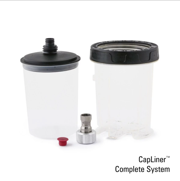 Titan Capliner Cup Assembly with Adapter for HVLP sprayers, showing the spray cup and adapter components.