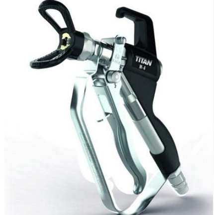 Titan M-4 gun sprayer accessory, shown in use with spray nozzle and trigger mechanism for agricultural or garden applications.