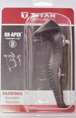 Titan Apex Large Grip Kit for airless guns, showing a close-up of the ergonomic grip and spray gun components.
