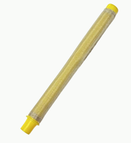 Titan unthreaded yellow 100 mesh filter for filters and coalescers, showing a close-up of the fine mesh screen.