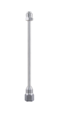 Titan bulk 10-inch airless tip extension for paint sprayers, showing a close-up of the durable extension in use